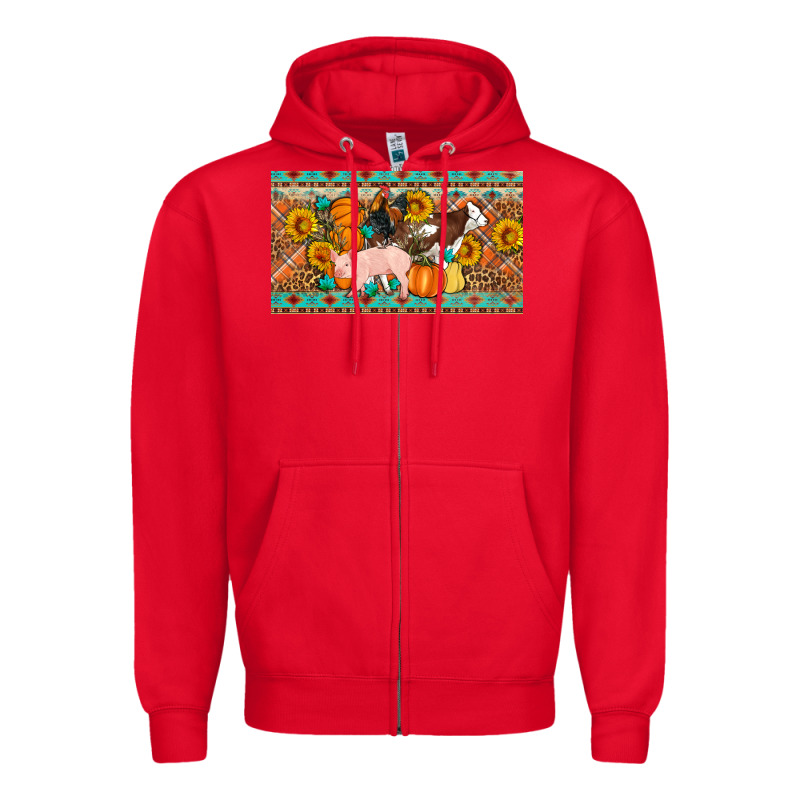 Fall Farm Animals Cow Pig Rooster Zipper Hoodie by Artiststas | Teevron