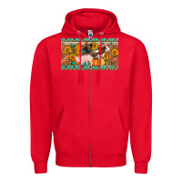 Red Fall farm animals cow pig rooster Zipper Hoodie - Artiststas