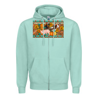 Seafoam Fall farm animals cow pig rooster Zipper Hoodie - Artiststas