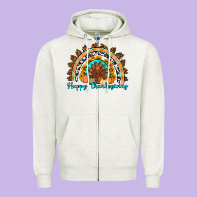 Happy Thanksgiving Rainbow Zipper Hoodie Designed By Artiststas