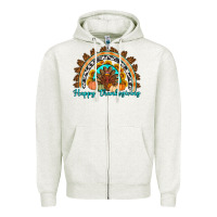 Oatmeal Heather Happy thanksgiving rainbow Zipper Hoodie - Artiststas