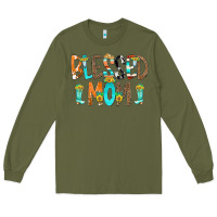 Army Green Blessed Mom Long Sleeve Tee - CowCowDesign