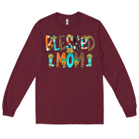 Burgundy Blessed Mom Long Sleeve Tee - CowCowDesign