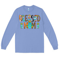 Colony Blue Blessed Mom Long Sleeve Tee - CowCowDesign