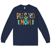 Navy Blessed Mom Long Sleeve Tee - CowCowDesign