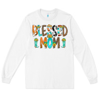 White Blessed Mom Long Sleeve Tee - CowCowDesign