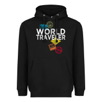Black world traveler passport stamp gift shirt for men and women t shirt Heavyweight Hoodie - trangStudio