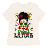 Proud Latina Skull Girl Messy Bun Ladies Tee | Teevron