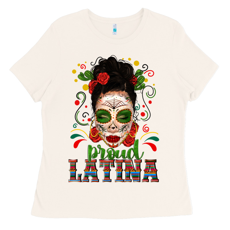 Proud Latina Skull Girl Messy Bun Ladies Tee by texasbilliewilder | Teevron