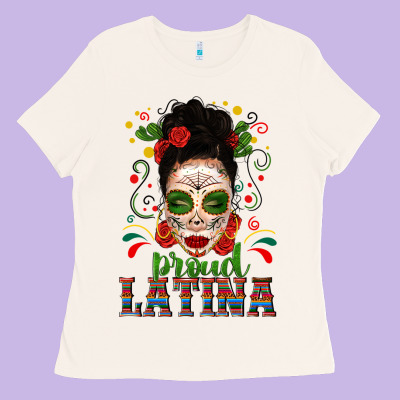 Proud Latina Skull Girl Messy Bun Ladies Tee Designed By Texasbilliewilder