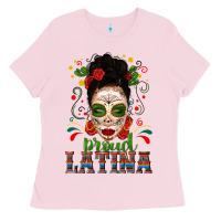 Bubblegum Pink Proud Latina Skull Girl Messy Bun Ladies Tee - texasbilliewilder