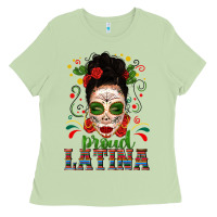 Matcha Proud Latina Skull Girl Messy Bun Ladies Tee - texasbilliewilder