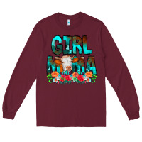 Burgundy Girl Mama Flowers Cow Long Sleeve Tee - CowCowDesign