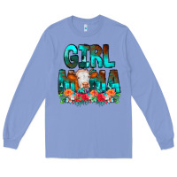 Colony Blue Girl Mama Flowers Cow Long Sleeve Tee - CowCowDesign