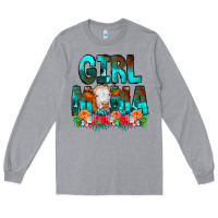 Heather Grey Girl Mama Flowers Cow Long Sleeve Tee - CowCowDesign