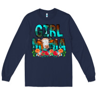 Navy Girl Mama Flowers Cow Long Sleeve Tee - CowCowDesign