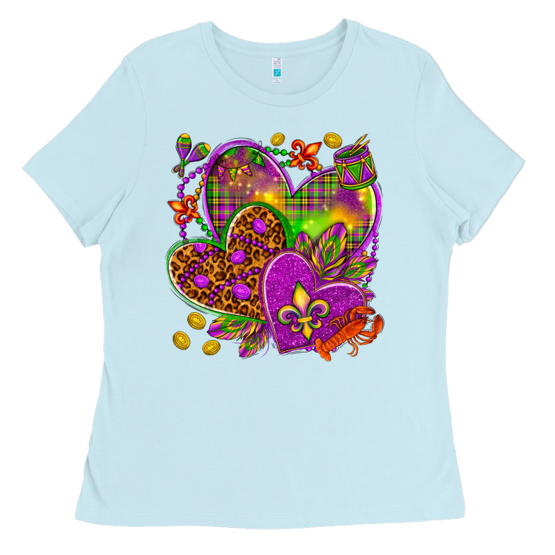 Mardi Gras Hearts Ladies Tee by NancyCooperArtShop | Teevron