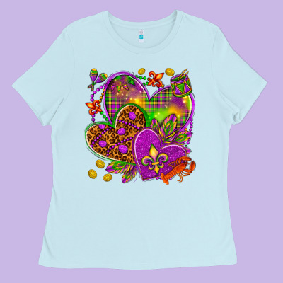 Mardi Gras Hearts Ladies Tee Designed By Nancycooperartshop