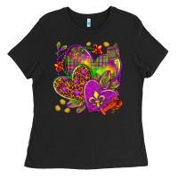Black Mardi Gras hearts Ladies Tee - NancyCooperArtShop