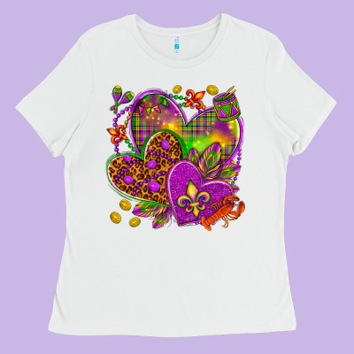 Mardi Gras Hearts Ladies Tee Designed By Nancycooperartshop