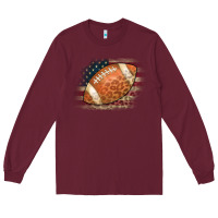 Burgundy American Flag Football Leopard Long Sleeve Tee - CowCowDesign