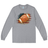 Heather Grey American Flag Football Leopard Long Sleeve Tee - CowCowDesign