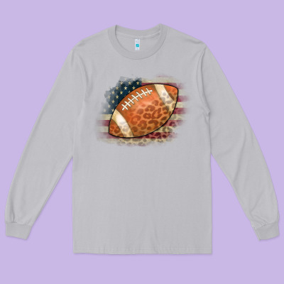 American Flag Football Leopard Long Sleeve Tee Designed By Cowcowdesign