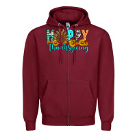 Burgundy Happy Thanksgiving Zipper Hoodie - Artiststas