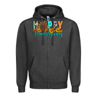 Charcoal Heather Happy Thanksgiving Zipper Hoodie - Artiststas