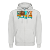 Dove Grey Happy Thanksgiving Zipper Hoodie - Artiststas