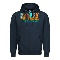 Navy Happy Thanksgiving Zipper Hoodie - Artiststas