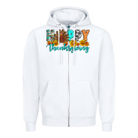 White Happy Thanksgiving Zipper Hoodie - Artiststas