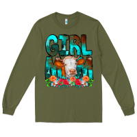 Army Green Girl Mom Cow Flowers Long Sleeve Tee - CowCowDesign