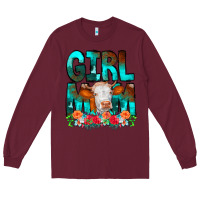 Burgundy Girl Mom Cow Flowers Long Sleeve Tee - CowCowDesign
