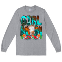 Heather Grey Girl Mom Cow Flowers Long Sleeve Tee - CowCowDesign