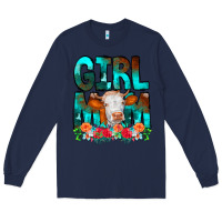 Navy Girl Mom Cow Flowers Long Sleeve Tee - CowCowDesign