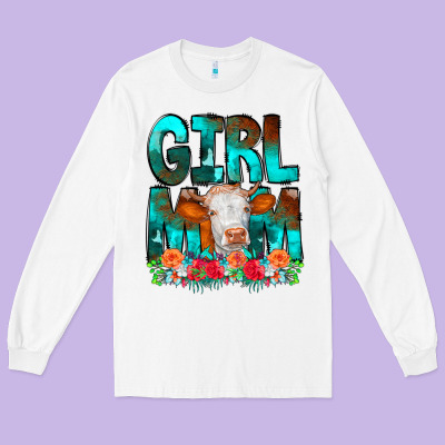 Girl Mom Cow Flowers Long Sleeve Tee Designed By Cowcowdesign