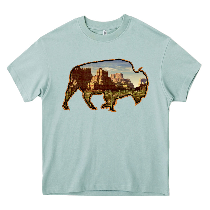 Bison Silhouette Desert Landscape Heavy Core Tee by Bettercallsaul | Teevron