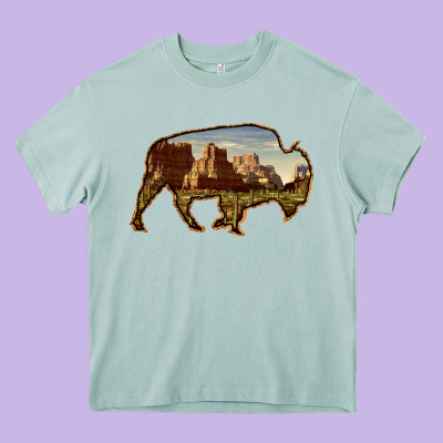 Bison Silhouette Desert Landscape Heavy Core Tee Designed By Bettercallsaul