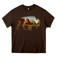 Chocolate Brown Bison Silhouette Desert Landscape Heavy Core Tee - Bettercallsaul