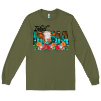 Army Green Inked Mama Flowers Cow Long Sleeve Tee - CowCowDesign