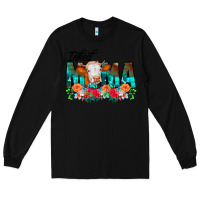 Black Inked Mama Flowers Cow Long Sleeve Tee - CowCowDesign