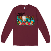 Burgundy Inked Mama Flowers Cow Long Sleeve Tee - CowCowDesign