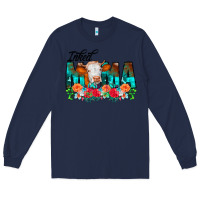 Navy Inked Mama Flowers Cow Long Sleeve Tee - CowCowDesign