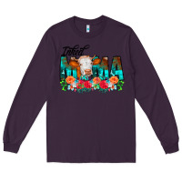 Plum Inked Mama Flowers Cow Long Sleeve Tee - CowCowDesign