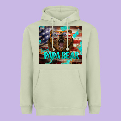 Papa Bear American Flag  Tumbler Heavyweight Hoodie Designed By Barkaloodesign