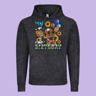 My First Birthday Baby Cow Sunflower Vintage Hoodie Designed By Howdyjamesfarm