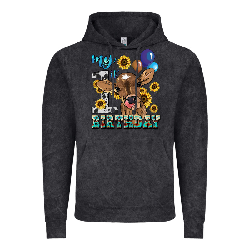 My First Birthday Baby Cow Sunflower Vintage Hoodie by HowdyJamesFarm | Teevron