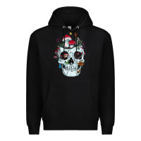 Black halloween skull collector mushrooms flowers and butterflies sweatshirt Premium Hoodie - trangStudio