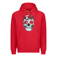 Red halloween skull collector mushrooms flowers and butterflies sweatshirt Premium Hoodie - trangStudio